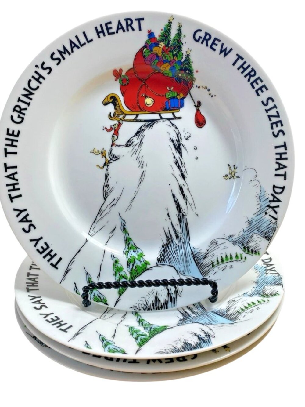 4 Salad Dessert Plates the GRINCH Dr. SEUSS Heart Grew Three Sizes That Day New